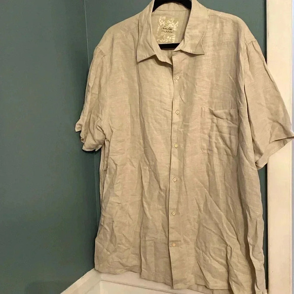 Tasso Elba Island - men’s short sleeve buttons down - XXL - silk/linen- beige - Picture 1 of 6